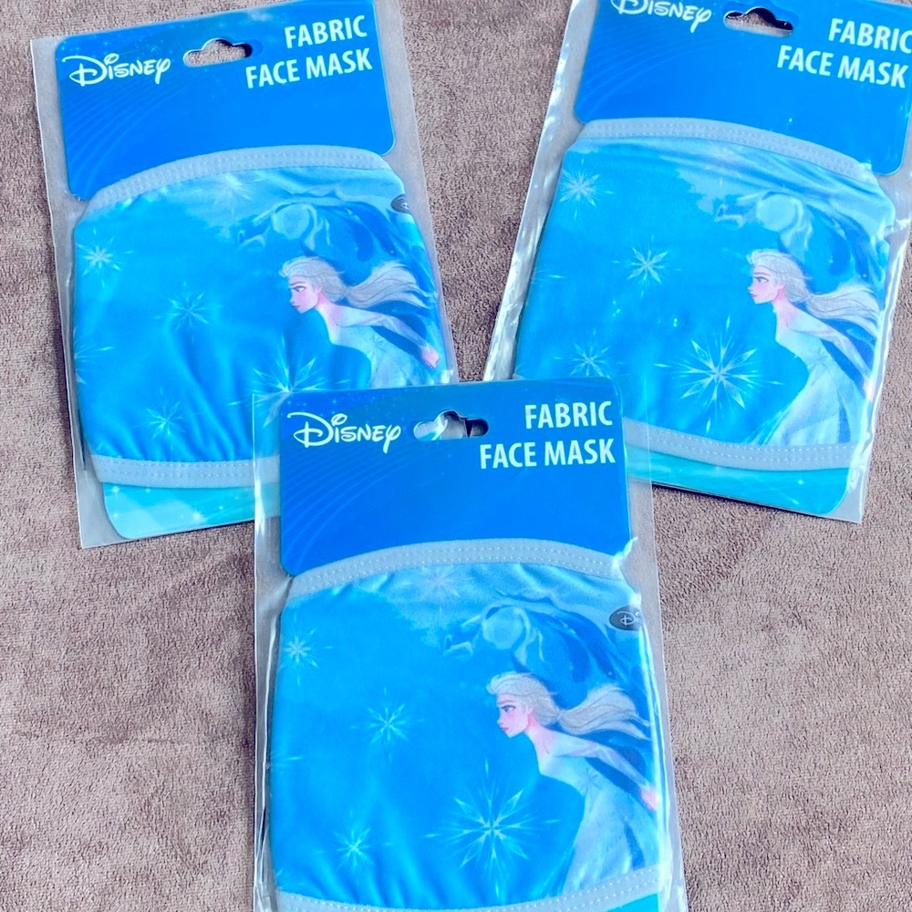 Disney Frozen Fabric Fabric Masks.  Lot of 3 Masks, new in Pkgs. Age 4 And Up.
